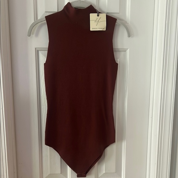 Dress Forum Tops - Dress Forum Red Fitted Bodysuit with Mandarin Collar